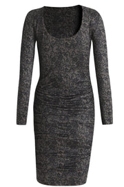 Alma Ls Turn Dress | Black Grey Lace | Kjole fra Liberté