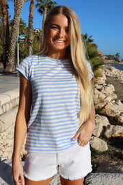 Ulla Stripe Tshirt | Light Blue White Stripe | T-Shirt fra Liberté