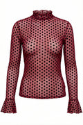 Polka Dot Ruffle Mesh | Burgundy | Top fra Avery
