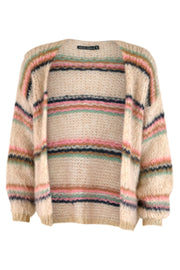 Tanne Brushed Knit Cardigan  | Cream | Stribet strik cardigan fra Black Colour