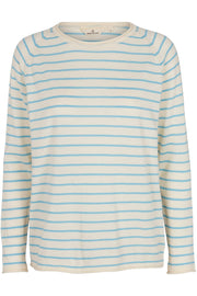 Soya Sweater Stripe | Whisper white/Dusty blue | Bluse fra Basic Apparel
