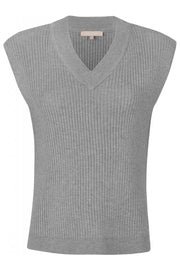 Jasmin V-neck Vest Knit | Light Grey | Strikvest fra Soft Rebels