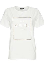 Cela Tee | Offwhite | T-shirt med guldtryk fra Freequent
