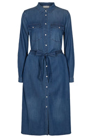 Fia Long Dress | Medium blue | Denim skjorte kjole fra Freequent