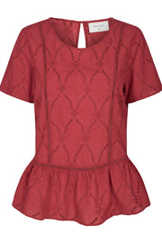 Angela blouse | Brick red | Broderie anglaise bluse fra Freequent