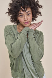 Lark Linen Knit Cardigan | Oil Green | Cardigan fra Mos Mosh