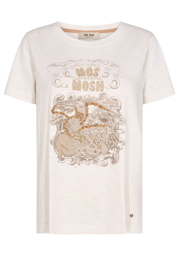 Sana O-SS Deco Tee | Birch  | T-shirt fra Mos Mosh