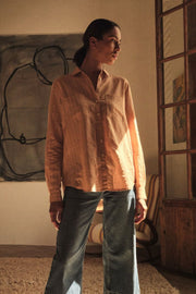 Kaia Stripe Linen Shirt | Tan | Skjorte fra Mos Mosh