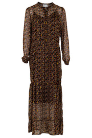 Silo Gold Leaf Dress | Mørk navy | Lang kjole med print fra Neo Noir