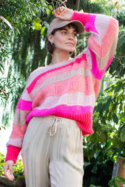 Wave Retro Knit Jumper | Pink | Strik fra Black Colour