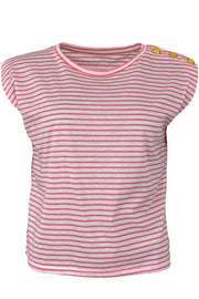 Sally Striped Sleeveless Tee | Candy Pink | Top fra Black Colour