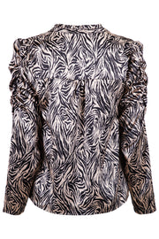 Lesley Graphic Zebra Blouse | Camel | Bluse med print fra Neo Noir