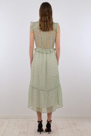 Shayla Falling Flower Dress | Green | Lang kjole fra Neo Noir