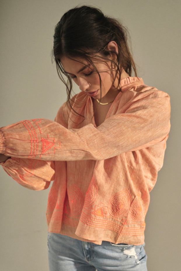 Jamana Emb Blouse | Coral Reef  | Bluse fra Mos Mosh