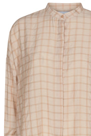 Susan Ls Stand Collar Shirt | Sand | Lang skjorte med tern fra Liberté