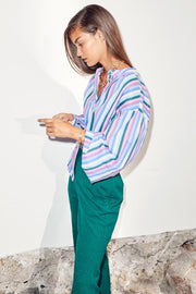 Celina Multi Stripe Shirt | Sky Blue | Skjorte fra  Co'Couture