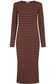 Natalia Ls Dress | Brown Navy Stripe | Kjole fra Liberté