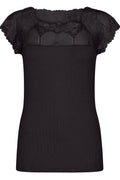 Flora Laced T-Shirt | Schwarz | Spitzentop von State Bird