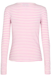 Natalia Ls Round Neck  Blouse | Lilac Pink Creme Stripe | Bluse fra Liberté