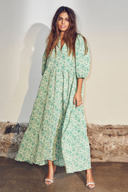 Crepe Flower Floor Dress | Green | Kjole fra Co'couture