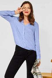Melangè blouse w splitneck | Original Blue | Skjorte fra Street One