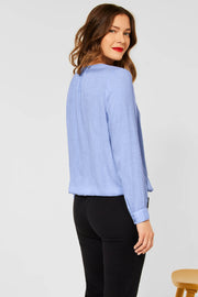 Melangè blouse w splitneck | Original Blue | Skjorte fra Street One