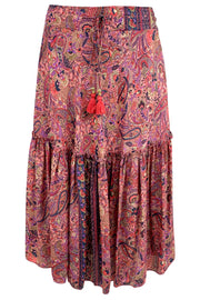 Luna Boho Midi Skirt | Pink Paisley | Nederdel fra Black Colour