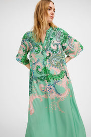 Anika, long shirt dress | Neptune Green Paisley Print | Kjole fra Gustav