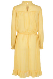 Jasmin Dress | Yellow | Lang kjole med flæser og print fra Liberté