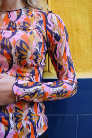 Mesh Top | Orange Abstract Print | Bluse fra Liberté
