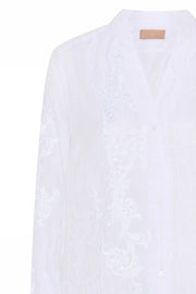 Leonora long shirt w. emb. | Bright White | Skjorte fra Gustav