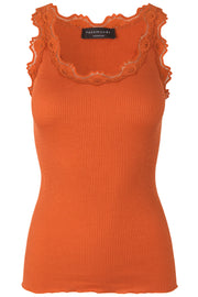 Silk Top Regular w/vintage Lace | Burnt Orange | Blondetop fra Rosemunde