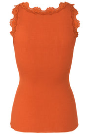 Silk Top Regular w/vintage Lace | Burnt Orange | Blondetop fra Rosemunde
