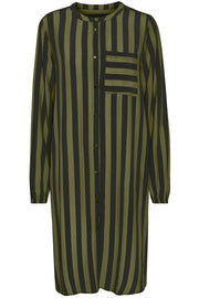 Noorinda Long Shirt | Burnt Olive | Stribet lang skjorte fra Culture