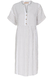 Brittany Stripe Linen Dress | Beige & White | Hørkjole fra Marta du Chateau