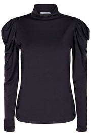 Cattia Jersey Puff Blouse | Black | Bluse med puffeærmer fra Co'Couture