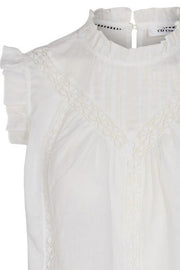 Lola Linen Frill Top | White | Bluse fra Co'couture
