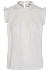 Lola Linen Frill Top | White | Bluse fra Co'couture