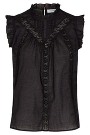 Lola Linen Frill Top | Black | Bluse fra Co'couture