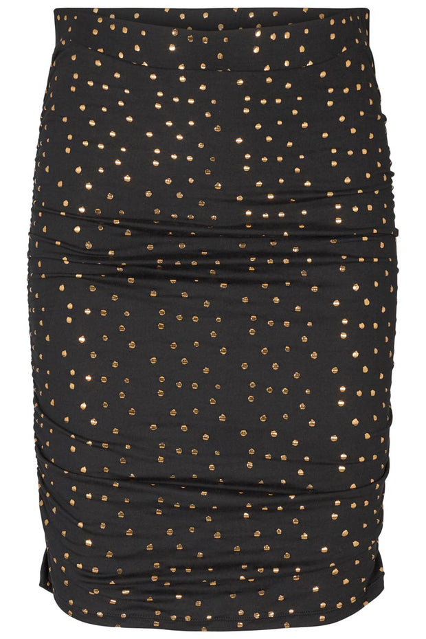 Alma Long Skirt | Black Gold Dot (2) | Lang Nederdel med polkaprikker fra Liberté