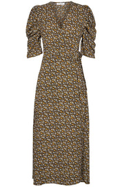 Alina Flower Wrap Dress | Mustard | Slå-om kjole fra Co'Couture