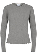 Natalia Ls Round Neck  Blouse | Grey Melange Solid