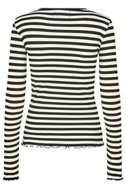 Natalia Ls Round Neck Blouse | Black Creme Stripe | Bluse fra Liberté