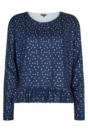 Alma Ls Frill T-Shirt | Navy Gold Dot | Bluse fra Liberté