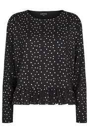 Alma Ls Frill T-Shirt | Black Silver Dot | Bluse fra Liberté