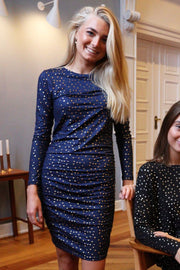 Alma-Long-Dress | Navy Gold Dot | Kjole fra Liberté