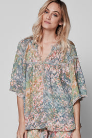 Amber chiffon shirt | Dried Green w. Rose | Skjorte fra Gustav