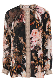 Annsofie shirt | Black w. Blossom Rose Print | Skjorte fra Gustav