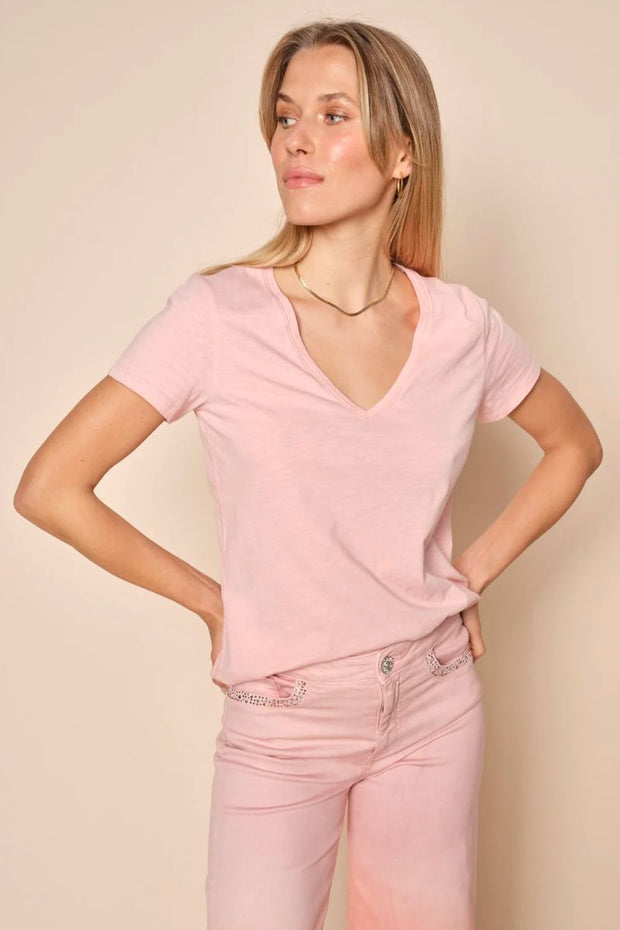 Arden Organic V-SS Tee | Silver Pink | T-shirt fra Mos Mosh