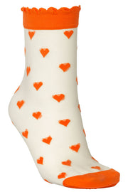 Dagmar Hearts Sock | Orange | Nylon strømpe med hjerte fra Becksöndergaard